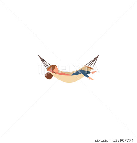 Serene afternoon escapism lady floating in the calm breeze embraced by hammock relaxation dreams 133907774