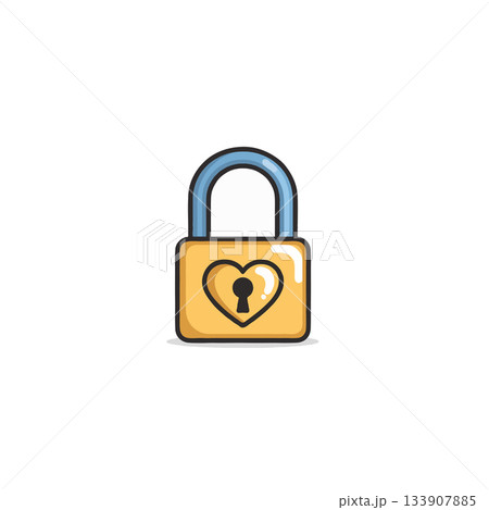 Stylized depiction of a golden padlock displaying a heart shape with a keyhole indicating safety Stylized depiction of a golden padlock displaying a heart shape with a keyhole indicating safety 133907885