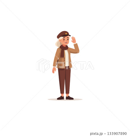 Charming illustration presents a friendly female figure in a classic uniform with a warm and Charming illustration presents a friendly female figure in a classic uniform with a warm and 133907890