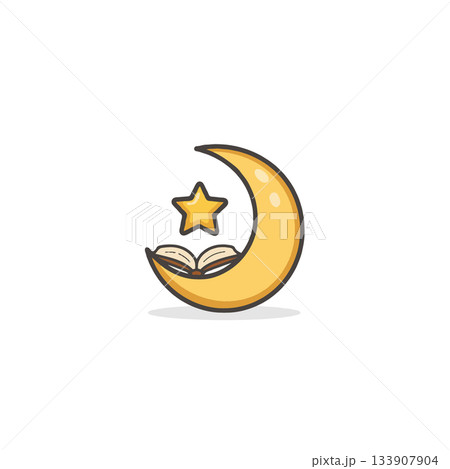 Crescent moon with a star and an open book symbolizes enlightenment and spiritual discovery during 133907904