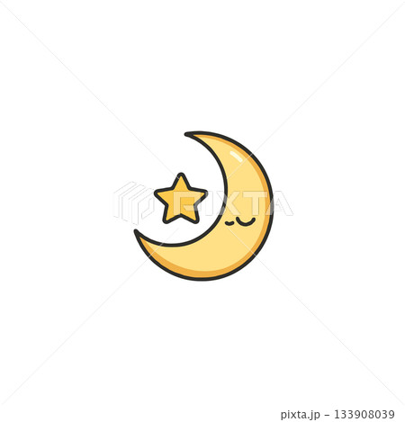 Dreamy celestial sleep aid with crescent moon and shining star whimsical illustration for children 133908039