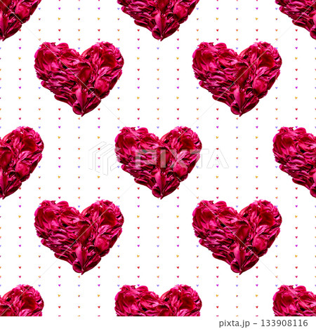 Seamless white background with red peony petal hearts romantic pattern 133908116