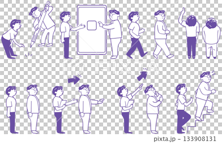 紫のラインの看護師と患者　健康指導や視線誘導に使えるアイコン的イラストセット 133908131