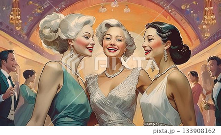 1960年代のヨーロッパで女性たちがダンスホールで楽しむイメージ 133908162