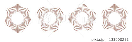 Round circular sound waves, waveforms set. Simple abstract lines ring, frame of music, audio book equalizer pattern. Radial voice pulse spectrum. Round circular sound waves, waveforms set. Simple abstract lines ring, frame of music, audio book equalizer pattern. Radial voice pulse spectrum. 133908251