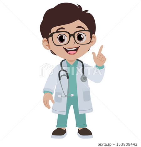 cartoon doctor raising hand flat style cartoon doctor raising hand flat style 133908442