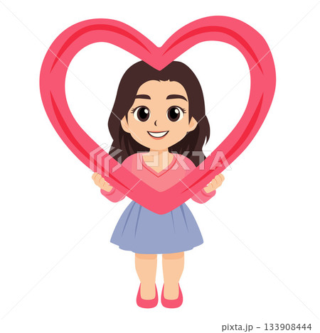 girl hold love heart shape valentine cartoon 133908444
