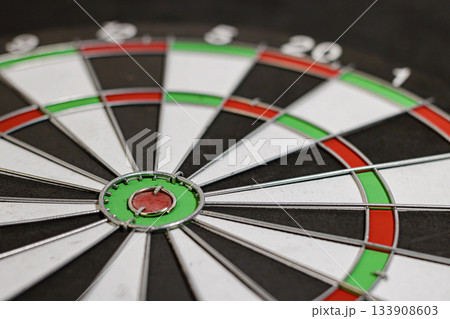 Close-up of a Classic Bristle Dartboard, Business and sport concept, target accuracy concept, perfect accuracy. High quality photo 133908603