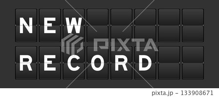 Black color analog flip board with word new record on gray background 133908671