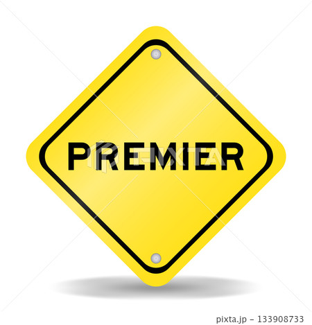 Yellow color transportation sign with word premier on white background 133908733