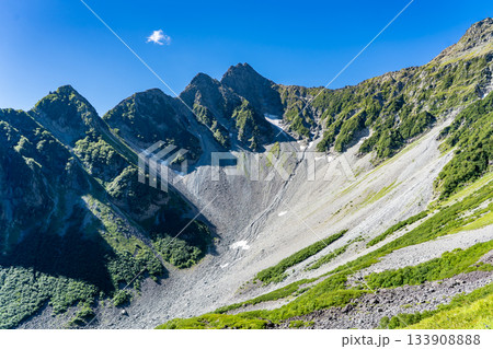 北穂高岳の登山道から見上げる前穂高岳と涸沢カール 北アルプスの北穂高岳登山 北穂高岳の登山道から見上げる前穂高岳と涸沢カール 北アルプスの北穂高岳登山 133908888