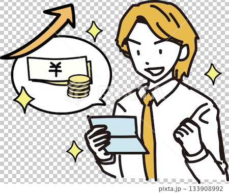 資産形成_通帳を見て喜ぶ男性 資産形成_通帳を見て喜ぶ男性 133908992