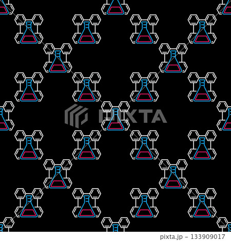 Chemical Flask with hexagonal molecular formula vector Chemistry outline seamless pattern Chemical Flask with hexagonal molecular formula vector Chemistry outline seamless pattern 133909017