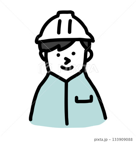 ヘルメットをかぶった作業者｜手描きのイラストアイコン 133909088
