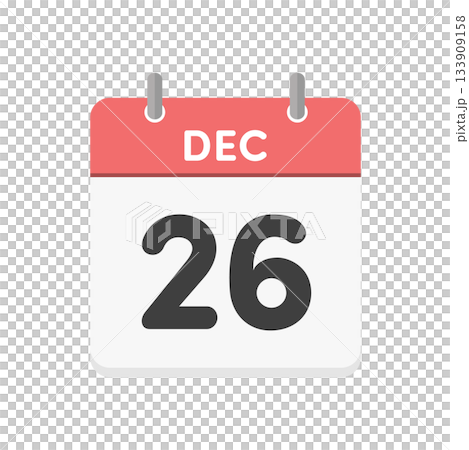 12月26日/DEC 26日每日日曆圖示 - 紅色英文日曆，日期為12/26 133909158