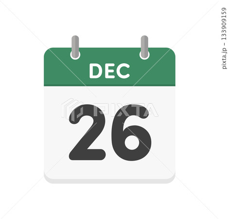 12月26日･DEC 26の日めくりカレンダーのアイコン - 12/26の日付入りの緑色の英語の暦 133909159
