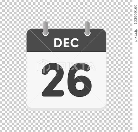 12月26日/12月26日每日日曆圖示 - 黑白英文日曆,日期為12/26 12月26日/12月26日每日日曆圖示 - 黑白英文日曆,日期為12/26 133909160