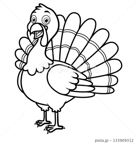 Happy Cartoon Turkey Outline for Coloring Book Happy Cartoon Turkey Outline for Coloring Book 133909312