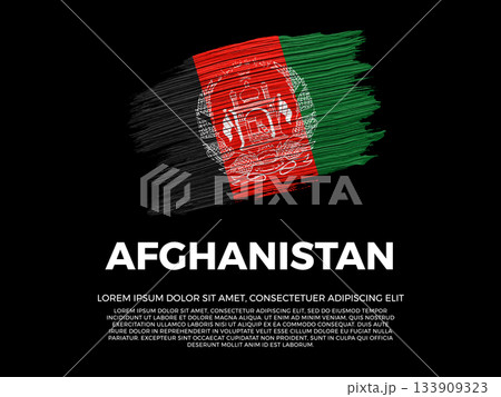 Flag of Afghanistan. Afghan, Arab and Asian Culture. Vibrant, textured brushstroke effect style. Black background with copy space. Dramatic composition in negative space. 133909323
