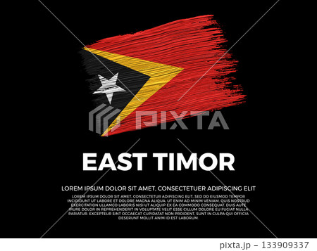 Flag of East Timor. Timorese and Austral Culture. Vibrant, textured brushstroke effect style. Black background with copy space. Dramatic composition in negative space. 133909337