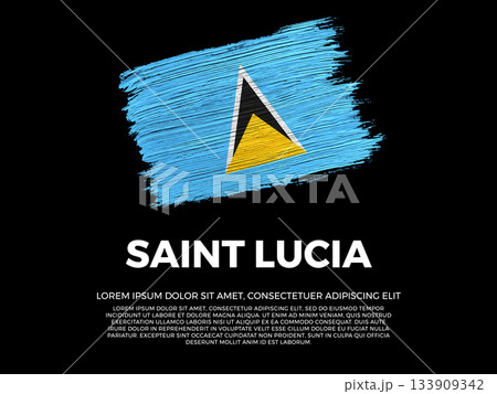 Flag of Saint Lucia. Saint Lucian and Caribbean Culture. Vibrant, textured brushstroke effect style. Black background with copy space. Dramatic composition in negative space. Flag of Saint Lucia. Saint Lucian and Caribbean Culture. Vibrant, textured brushstroke effect style. Black background with copy space. Dramatic composition in negative space. 133909342