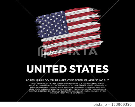 Flag of United States. American Culture. Vibrant, textured brushstroke effect style. Black background with copy space. Dramatic composition in negative space. 133909350