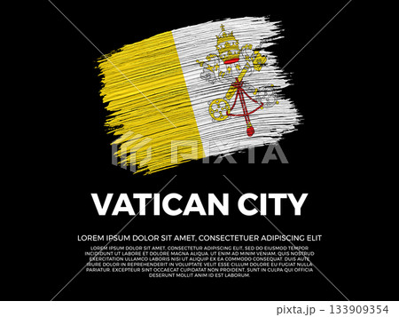 Flag of Vatican City. Vatican and European Culture. Vibrant, textured brushstroke effect style. Black background with copy space. Dramatic composition in negative space. 133909354