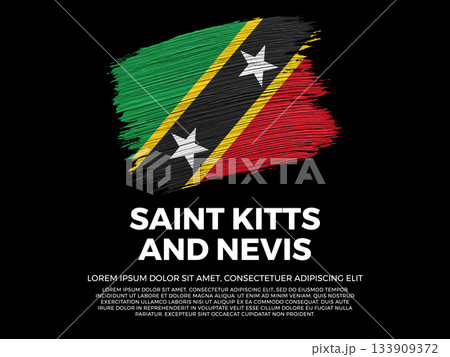 Flag of Saint Kitts And Nevis. Nevisian and Caribbean Culture. Vibrant, textured brushstroke effect style. Black background with copy space. Dramatic composition in negative space. 133909372