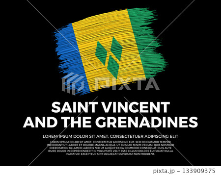 Flag of Saint Vincent and the Grenadines. Grenadinian and Caribbean Culture. Vibrant, textured brushstroke effect style. Black background with copy space. Dramatic composition in negative space. Flag of Saint Vincent and the Grenadines. Grenadinian and Caribbean Culture. Vibrant, textured brushstroke effect style. Black background with copy space. Dramatic composition in negative space. 133909375