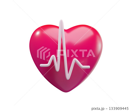 3D Glossy Heart with ECG Pulse Line. 3d rendering 133909445