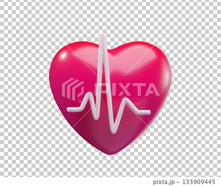 3D Glossy Heart with ECG Pulse Line. 3d rendering 133909445