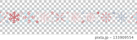 Seamless pattern border for Christmas and New Year festival with snowflakes stripe in pastel red and blue color tones on a transparent background. 133909554