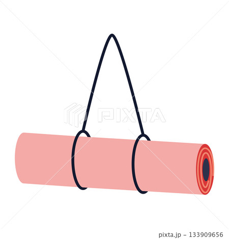 Yoga mat with strap in rolled form, fitness and meditation accessory. Modern vector illustration isolated on white background, hand drawn, flat design 133909656