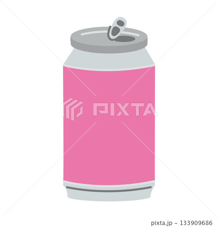 Pink metallic soda can. Refreshing beverage and drink container. Modern vector illustration isolated on white background, hand drawn, flat design Pink metallic soda can. Refreshing beverage and drink container. Modern vector illustration isolated on white background, hand drawn, flat design 133909686