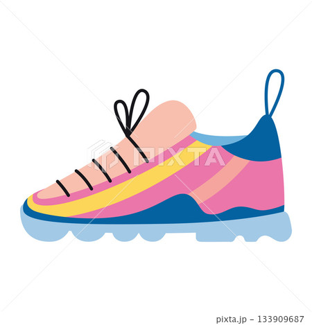 Colorful running shoe. Sports footwear and training concept. Trendy modern vector illustration isolated on white background, hand drawn, flat design 133909687