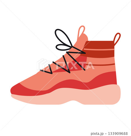 Red basketball shoe with high ankle. Sports footwear and team game concept. Trendy modern vector illustration isolated on white background, hand drawn, flat design 133909688