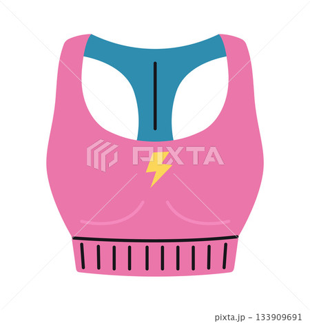 Pink sports bra. Fitness clothing and active lifestyle concept. Trendy modern vector illustration isolated on white background, hand drawn, flat design Pink sports bra. Fitness clothing and active lifestyle concept. Trendy modern vector illustration isolated on white background, hand drawn, flat design 133909691