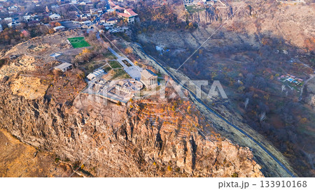 top view of Azat Gorge and Garni Temple in village 133910168