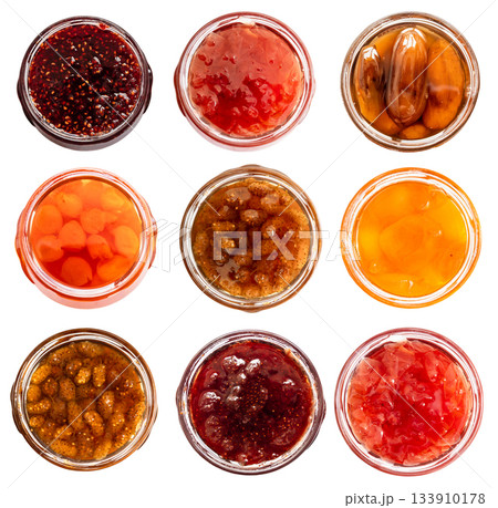 set of various local armenian jams cutout on white 133910178