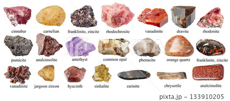 pink and brown natural minerals with names cutout pink and brown natural minerals with names cutout 133910205