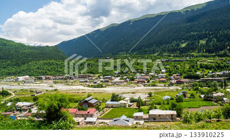 above panorama of Mestia townlet and Mulkhra river 133910225