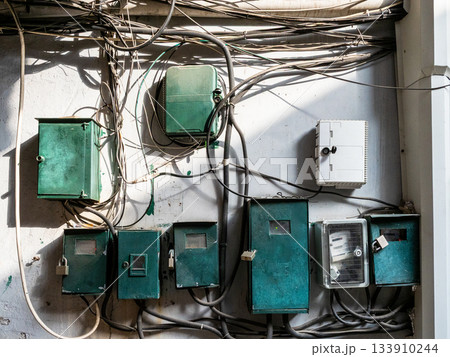 Electricity meters on outdoor wall in Batumi city 133910244