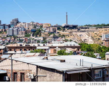 skyline of Yerevan city with Cascade monument 133910266