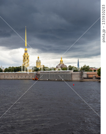 dark storm cloud over Peter and Paul fortress 133910283