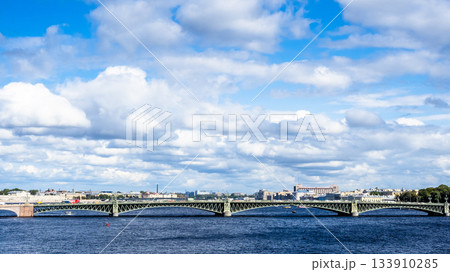 panoramic view of Trinity Bridge across Neva river panoramic view of Trinity Bridge across Neva river 133910285
