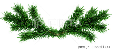 3D Realistic Christmas Garland Made of Evergreen Pine Branch with Green Needles for Decoration 133911733
