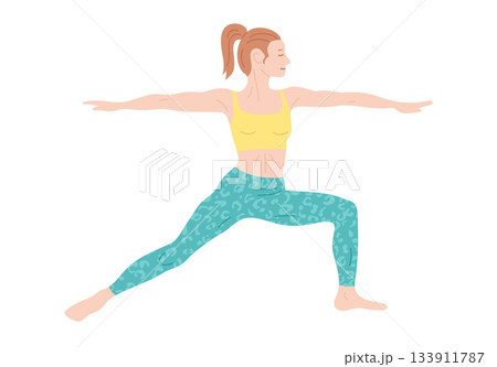 Woman do yoga or Pilates exercises cartoon vector illustration healthy girl wellness lifestyle 133911787