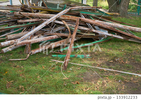 Metal garbage after reconstruction of premises.construction waste 133912233