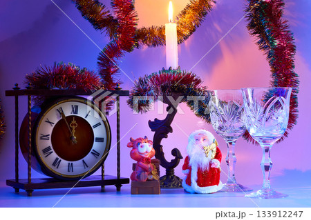 Happy New Year Christmas.Santa Claus and twelve o'clock 133912247