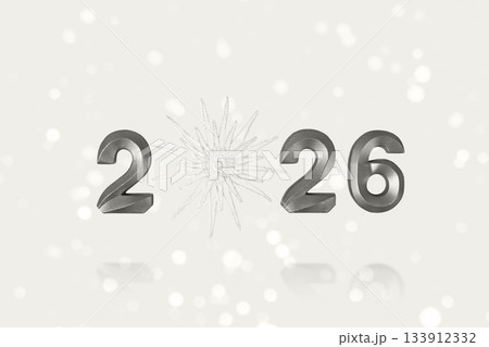 Demonstrating the colors of 2026 - Cloud Dancer. Christmas card of numbers 2026 and snowflakes with holiday lights. Winter fairy tale story. Merry Christmas and New Year 2026 greeting card Demonstrating the colors of 2026 - Cloud Dancer. Christmas card of numbers 2026 and snowflakes with holiday lights. Winter fairy tale story. Merry Christmas and New Year 2026 greeting card 133912332